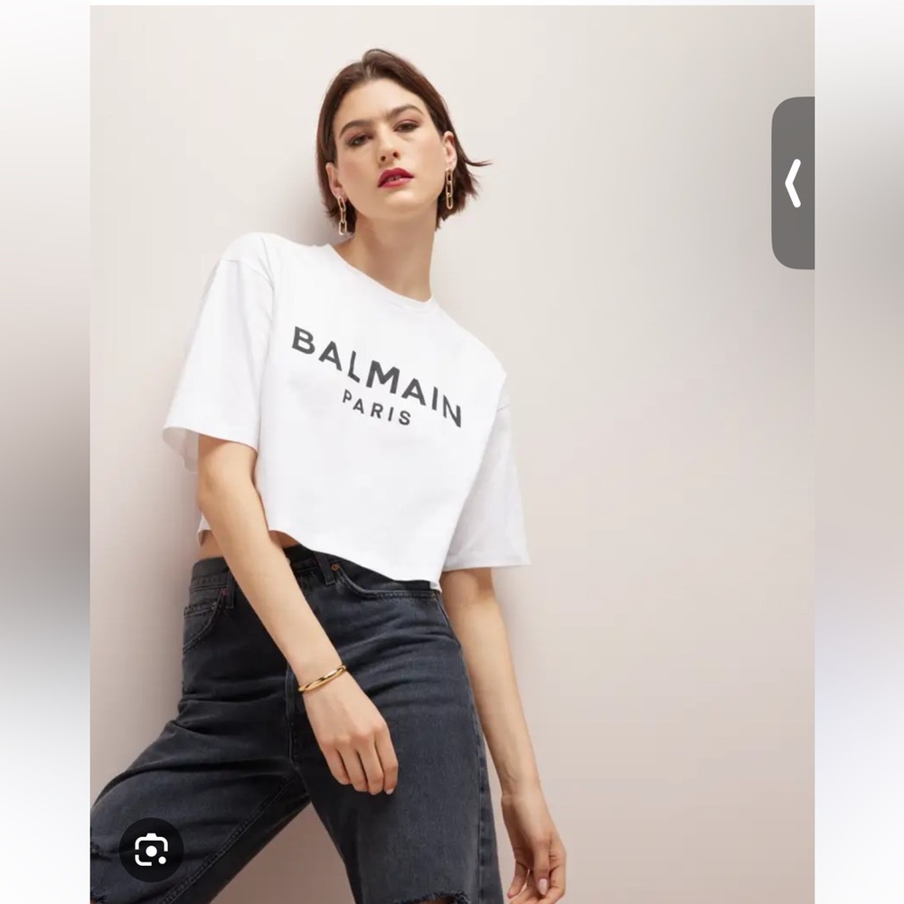 Balmain White Crop Top with Black Logo